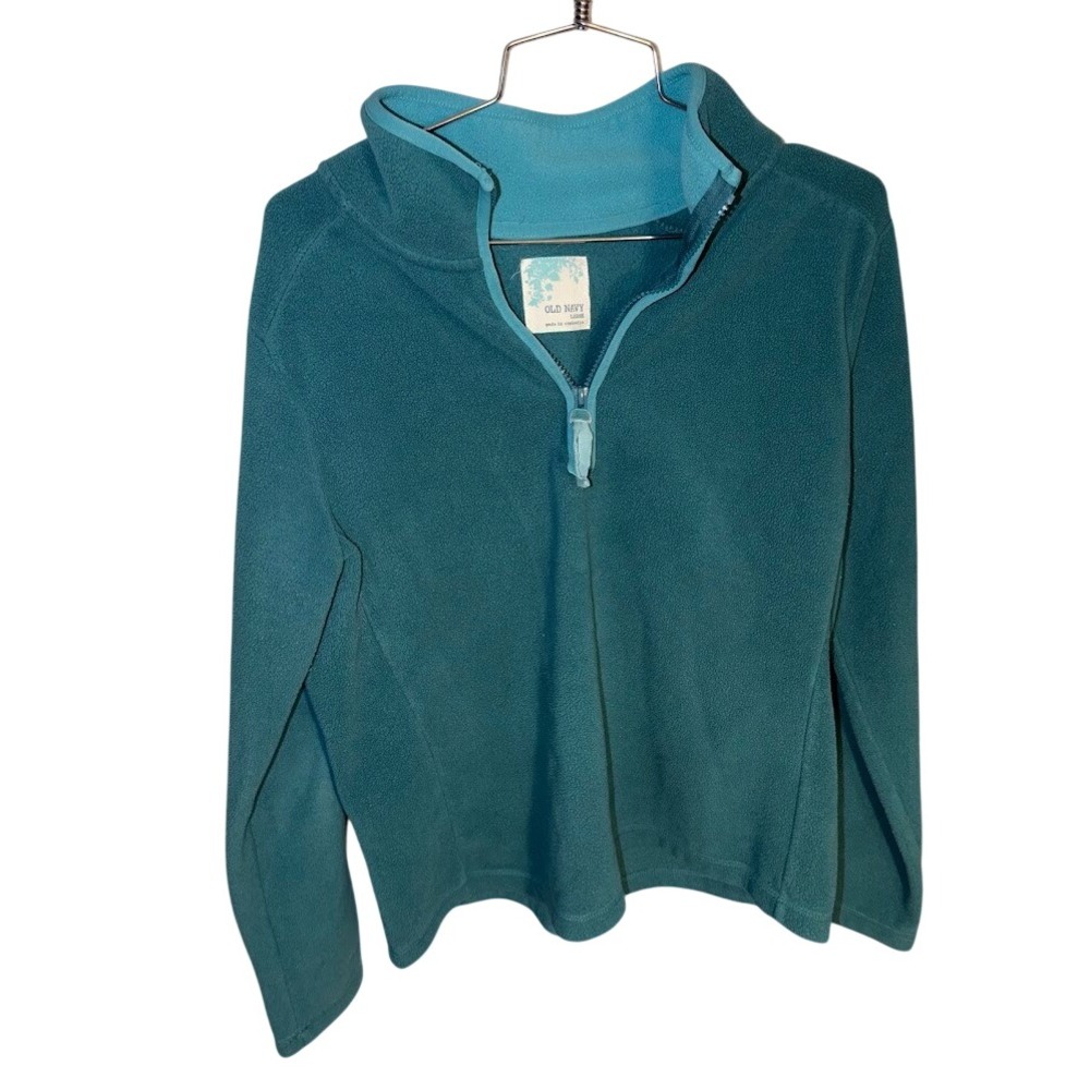 Old Navy Womens Large Teal Blue Quarter Zip Fleece Pullover Sweater Mock Neck